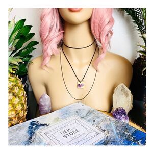 AMETHYST POINTS Wood Pendant Necklace Genuine Gemstone Natural Raw Crystals